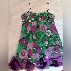 Beautiful emerald and purple floral cocktail dress.
